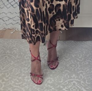 Aldor Satin Elegant Red Strappy Sandals.made In Italy